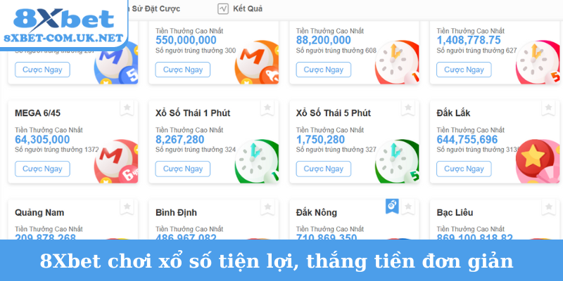 8Xbet chơi xổ số tiện lợi, thắng tiền đơn giản