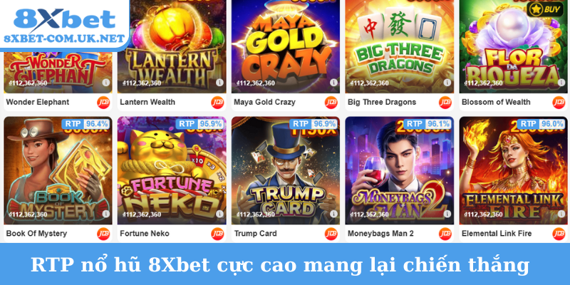 RTP nổ hũ 8Xbet cực cao mang lại chiến thắng